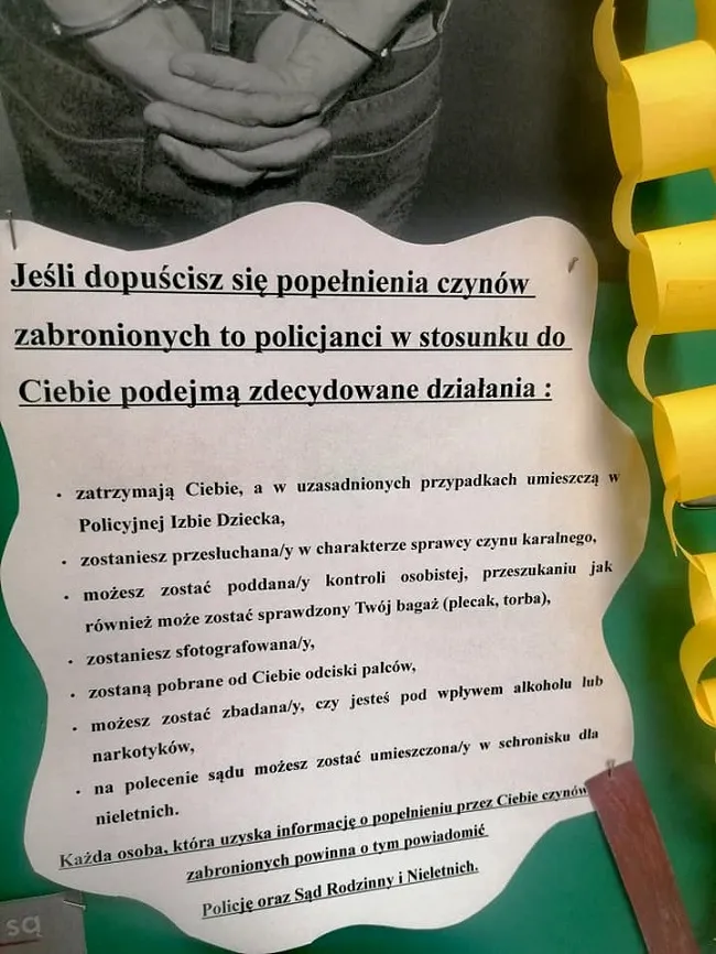 Jedna z informacji znajdujących się w "Kąciku Prawnym" (dot. popełnienia czynów zabronionych)