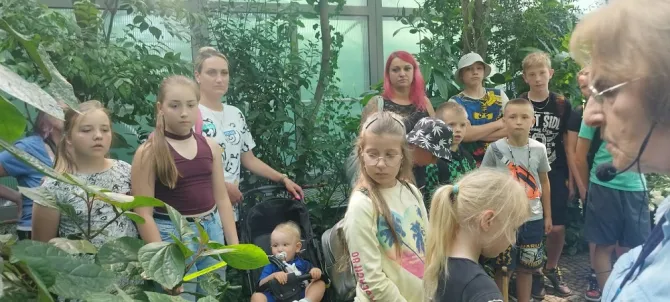 Na zdjęciu uczestnicy wycieczki wraz z przewodniczką podczas zwiedzania Palmiarni (1)