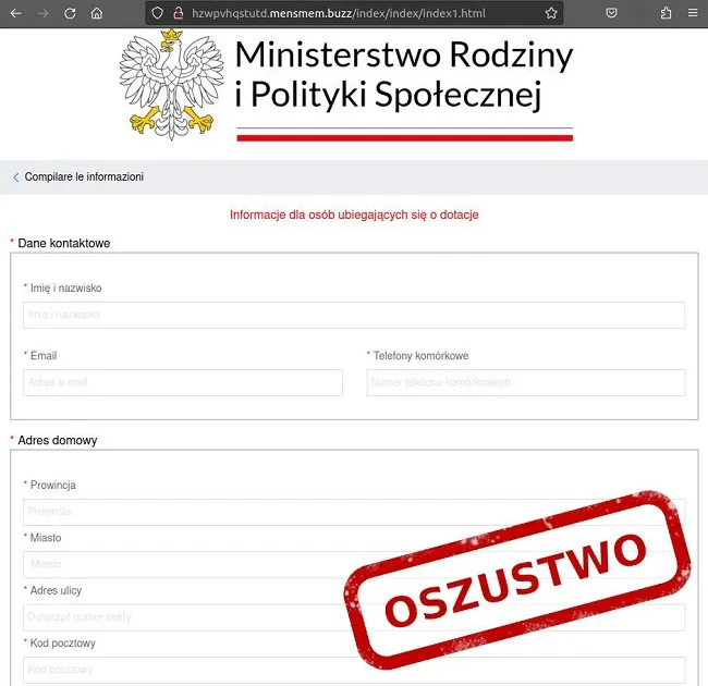 Ostrzeżenie przed nową kampanią SMS wykorzystującą wizerunek Ministerstwa Rodziny i Polityki Społecznej. Przykład informacji próbującej wyłudzić dane (4)