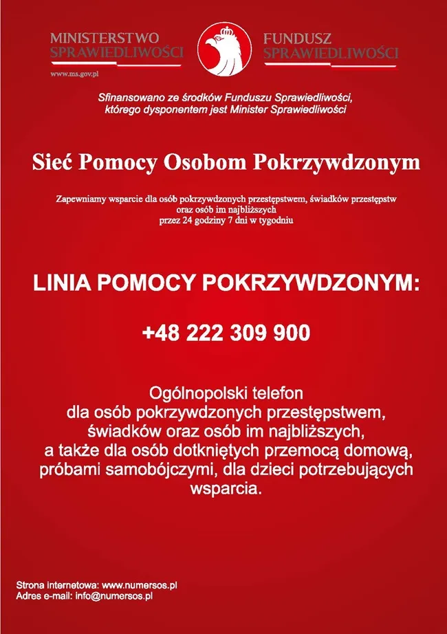 Plakat informacyjny dot. Linii Pomocy Pokrzywdzonym (1)