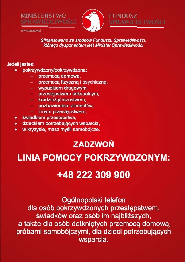 Plakat informacyjny dot. Linii Pomocy Pokrzywdzonym (2)