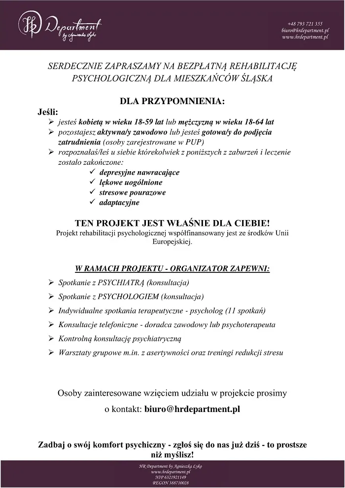 Bezpłatna rehabilitacja psychologiczna